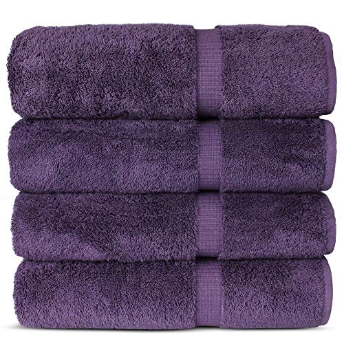 Chakir Turkish Linens 100% Cotton Premium Turkish Towels for Bathroom | 27'' x 54'' (4-Piece Bath Towels - Plum)