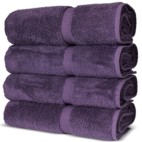 Chakir Turkish Linens 100% Cotton Premium Turkish Towels for Bathroom | 27'' x 54'' (4-Piece Bath Towels - Plum)