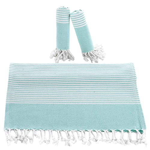 BAROOGA Turkish Hand Towels for Bathroom and Kitchen, 18 x 38 Inches, (Set of 3), 100% Cotton, Decorative Towel | Face, Hand, Gym, Hair, Yoga, Tea Towel, Dishcloth (Mint)