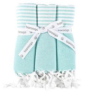 barooga turkish hand towels for bathroom and kitchen, 18 x 38 inches, (set of 3), 100% cotton, decorative towel | face, hand, gym, hair, yoga, tea towel, dishcloth (mint)