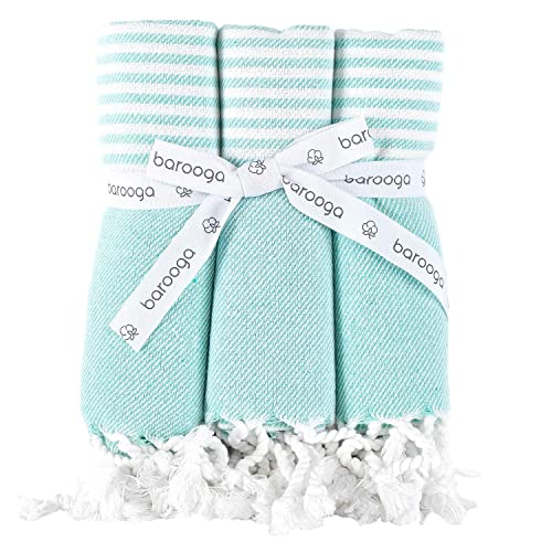 BAROOGA Turkish Hand Towels for Bathroom and Kitchen, 18 x 38 Inches, (Set of 3), 100% Cotton, Decorative Towel | Face, Hand, Gym, Hair, Yoga, Tea Towel, Dishcloth (Mint)