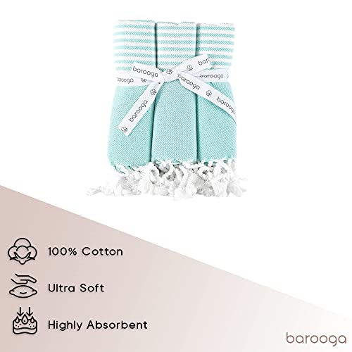 BAROOGA Turkish Hand Towels for Bathroom and Kitchen, 18 x 38 Inches, (Set of 3), 100% Cotton, Decorative Towel | Face, Hand, Gym, Hair, Yoga, Tea Towel, Dishcloth (Mint)