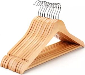 wood clothes hanger classic 10 pack - wooden hangers 10 pcs - slightly curved hanger set - solid coat with stylish chrome hooks - heavy-duty clothes, jacket, shirt, pants, suit hangers