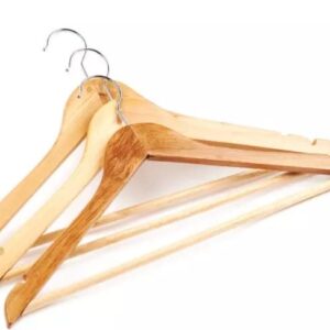 Wood Clothes Hanger Classic 10 Pack - Wooden Hangers 10 pcs - Slightly Curved Hanger Set - Solid Coat with Stylish Chrome Hooks - Heavy-Duty Clothes, Jacket, Shirt, Pants, Suit Hangers