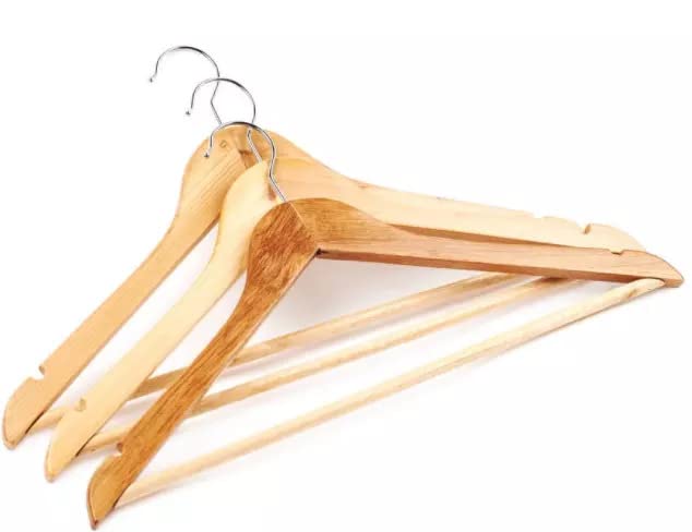 Wood Clothes Hanger Classic 10 Pack - Wooden Hangers 10 pcs - Slightly Curved Hanger Set - Solid Coat with Stylish Chrome Hooks - Heavy-Duty Clothes, Jacket, Shirt, Pants, Suit Hangers