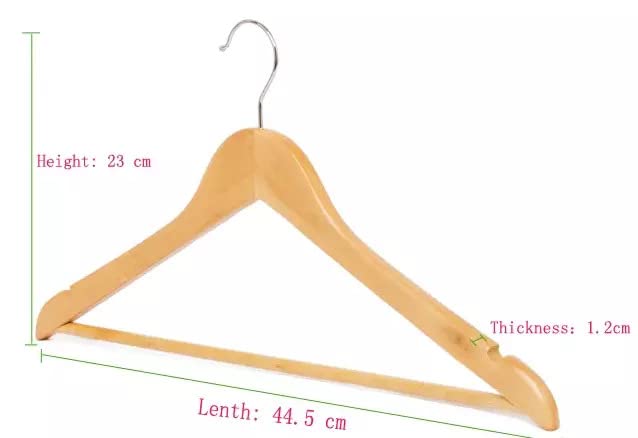 Wood Clothes Hanger Classic 10 Pack - Wooden Hangers 10 pcs - Slightly Curved Hanger Set - Solid Coat with Stylish Chrome Hooks - Heavy-Duty Clothes, Jacket, Shirt, Pants, Suit Hangers