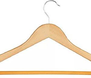 Wood Clothes Hanger Classic 10 Pack - Wooden Hangers 10 pcs - Slightly Curved Hanger Set - Solid Coat with Stylish Chrome Hooks - Heavy-Duty Clothes, Jacket, Shirt, Pants, Suit Hangers