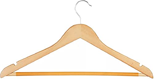 Wood Clothes Hanger Classic 10 Pack - Wooden Hangers 10 pcs - Slightly Curved Hanger Set - Solid Coat with Stylish Chrome Hooks - Heavy-Duty Clothes, Jacket, Shirt, Pants, Suit Hangers