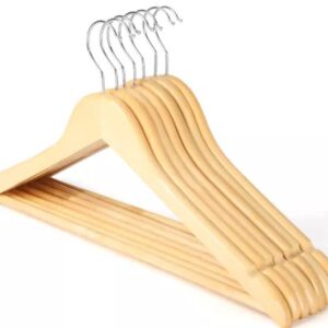 Wood Clothes Hanger Classic 10 Pack - Wooden Hangers 10 pcs - Slightly Curved Hanger Set - Solid Coat with Stylish Chrome Hooks - Heavy-Duty Clothes, Jacket, Shirt, Pants, Suit Hangers