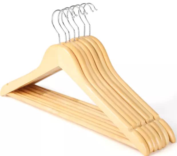 Wood Clothes Hanger Classic 10 Pack - Wooden Hangers 10 pcs - Slightly Curved Hanger Set - Solid Coat with Stylish Chrome Hooks - Heavy-Duty Clothes, Jacket, Shirt, Pants, Suit Hangers