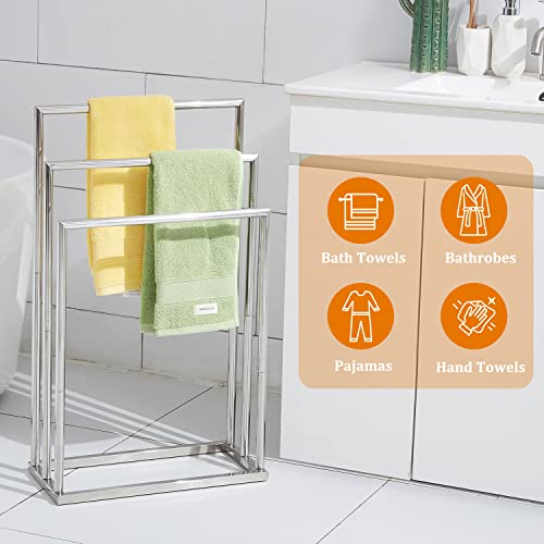 Freestanding Towel Rack, 3 Tier Stainless Steel Towel Bar Stand for Bathroom, Chrome Plated DECLUTTR