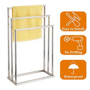 Freestanding Towel Rack, 3 Tier Stainless Steel Towel Bar Stand for Bathroom, Chrome Plated DECLUTTR