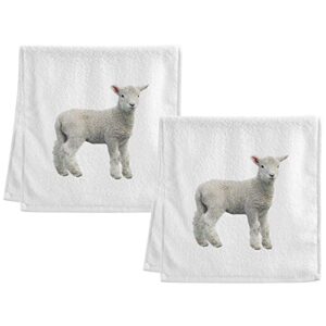 alaza cute sheep lamb animal print towels 100% cotton hand towel for bathroom 16 x 30 inch, absorbent soft & skin-friendly, 2 pieces, multicolor