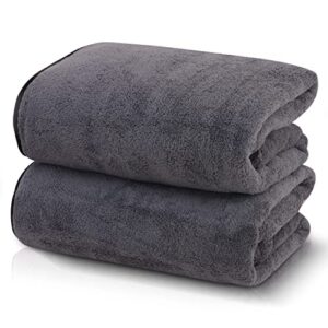 tenstars silk hemming bath towels for bathroom clearance - 27 x 55 inches - light thin quick drying - soft microfiber absorbent towel for bath fitness, sports, yoga, travel, gym - 2 pack, dark grey
