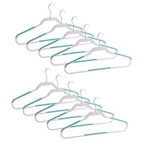 sedlav slim grip clothing hangers, white & teal, durable plastic, non-slip rubber (10 pack)