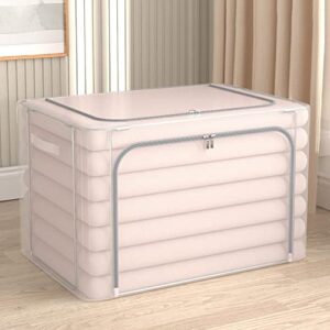 bierelaozi clothes storage bins foldable metal frame storage box 24l stackable container organizer set with clear window clothes organizer boxes storage containers for bedding linen clothes (grey)