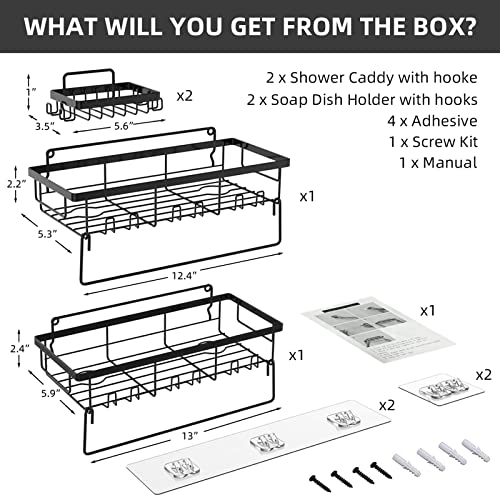 Irishom Shower Caddy Shelf, Adhesive/Wall Mounted Bathroom Shower Organizer for Shower Kitchen, Rustproof 304 Stainless Steel Rustproof Shower Rack with Towel Rack