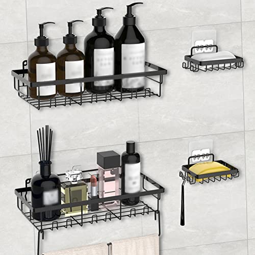 Irishom Shower Caddy Shelf, Adhesive/Wall Mounted Bathroom Shower Organizer for Shower Kitchen, Rustproof 304 Stainless Steel Rustproof Shower Rack with Towel Rack