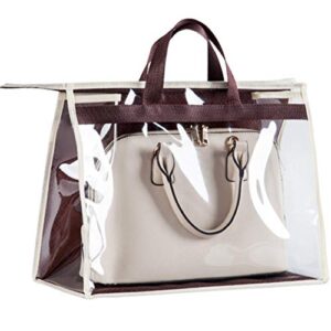 olizee® stylish handbags closet space-saving storage bag organizer purse holder pvc dustproof bag with zipper and handle(upgraded coffee,m)
