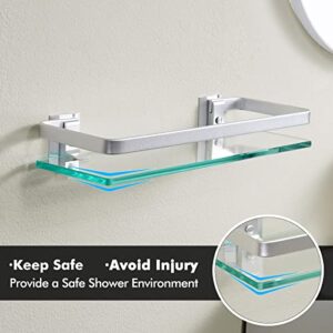 KES Bathroom Glass Shelf Aluminum Tempered Glass 8MM Extra Thick 2 Pack Rectangular 1 Tier Storage Organizer Wall Mount Silver, A4126A-P2