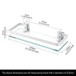 KES Bathroom Glass Shelf Aluminum Tempered Glass 8MM Extra Thick 2 Pack Rectangular 1 Tier Storage Organizer Wall Mount Silver, A4126A-P2