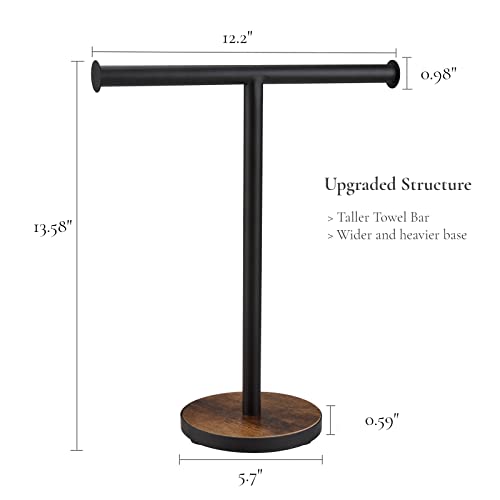 BCOZLUX Towel Holder Stand, Countertop Hand Towel Stand for Bathroom and Kitchen, Free Standing Counter Towel Rack with Weighted Wood Base, Rustic Black and Brown