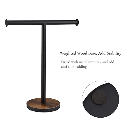 BCOZLUX Towel Holder Stand, Countertop Hand Towel Stand for Bathroom and Kitchen, Free Standing Counter Towel Rack with Weighted Wood Base, Rustic Black and Brown