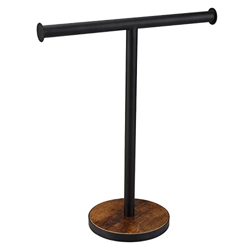 BCOZLUX Towel Holder Stand, Countertop Hand Towel Stand for Bathroom and Kitchen, Free Standing Counter Towel Rack with Weighted Wood Base, Rustic Black and Brown