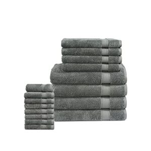 lane linen 16pc bath towels bathroom set - space grey for 100% cotton towel luxury highly absorbent shower 4 hand 8 washcloths