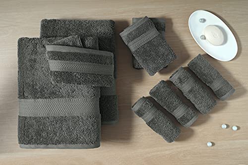 LANE LINEN 16PC Bath Towels Bathroom Set - Space Grey for 100% Cotton Towel Luxury Highly Absorbent Shower 4 Hand 8 Washcloths