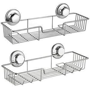 sanno suction cup shower caddy with hooks,powerful suction cup bathroom shower caddies,bath shelf storage combo organizer basket, bathroom accessories for shampoo conditioner rustproof stainless steel(set of 2)