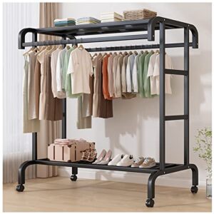 qingluan clothing rack heavy duty clothes rack, rolling clothes rack, sturdy metal wardrobe closet rack for hanging clothes, freestanding closet organizer, max load 520lbs,black,47×20in/120×50cm