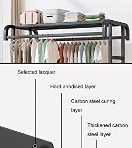 Qingluan Clothing Rack Heavy Duty Clothes Rack, Rolling Clothes Rack, Sturdy Metal Wardrobe Closet Rack for Hanging Clothes, Freestanding Closet Organizer, Max Load 520lbs,Black,47×20in/120×50cm