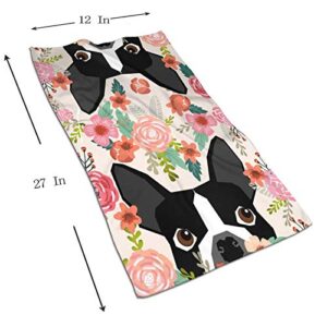 Boston Terrier Bathroom Hand Towels - Floral Dog Kitchen Towel Custom Hand Towels Absorbent Printed Dish Towels Microfiber Gym Towel Tea Towel Fingertip Towel 12 x 27