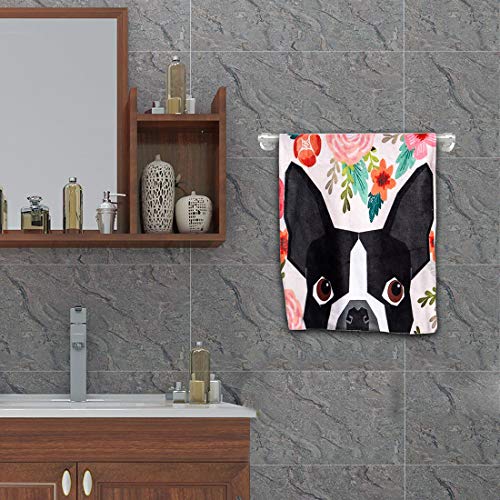 Boston Terrier Bathroom Hand Towels - Floral Dog Kitchen Towel Custom Hand Towels Absorbent Printed Dish Towels Microfiber Gym Towel Tea Towel Fingertip Towel 12 x 27