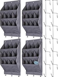 kenning 4 pcs over the door shoe organizer, hanging shoe organizer, 12 large pockets hanging shoe rack with 12 hooks for shoes, home accessories, toys, living room, closet, dorm, rv, grey