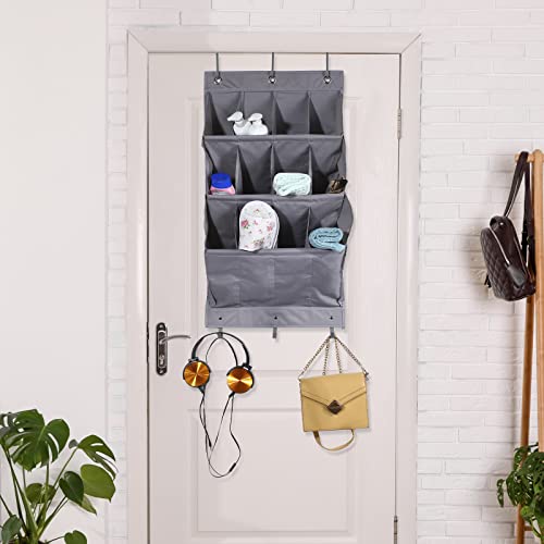 Kenning 4 Pcs over the Door Shoe Organizer, Hanging Shoe Organizer, 12 Large Pockets Hanging Shoe Rack with 12 Hooks for Shoes, Home Accessories, Toys, Living Room, Closet, Dorm, RV, Grey