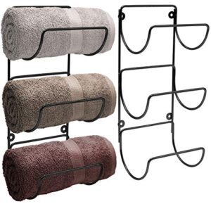 sorbus towel-rack holder - wall mounted organizer for linens set of 2 (black)