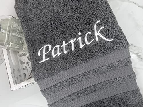 Liberty21 Luxury Embroidered Bath & Hand Towels, 100% Cotton. Custom Monogrammed Personalized Embroidered Towels. Set Includes 1 Bath Towel and 1 Hand Towel. (Grey)