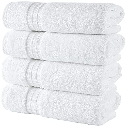 Ephesos 4-Pieces 16"x30" Hand Towels Set | Premium Quality for Daily Bathroom Use, 100% Cotton Towel (Hand Towels Set of 4, White)