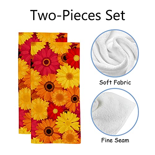 Hand Towels Face Towels Set of 2 Red Orange Yellow Gerbera Flowers Soft Comfortable Polyester Microfiber Fast Water Absorbent Towels for Bathroom Kitchen 30X15 Inch