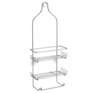 idesign milo metal wire hanging shower caddy, baskets and towel bar for shampoo, conditioner, and soap with hooks for razors, towels, and more, 9" x 4.5" x 21.25", set of 2 - chrome