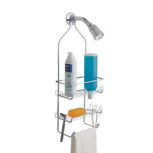 iDesign Milo Metal Wire Hanging Shower Caddy, Baskets and Towel Bar for Shampoo, Conditioner, and Soap with Hooks for Razors, Towels, and More, 9" x 4.5" x 21.25", Set of 2 - Chrome