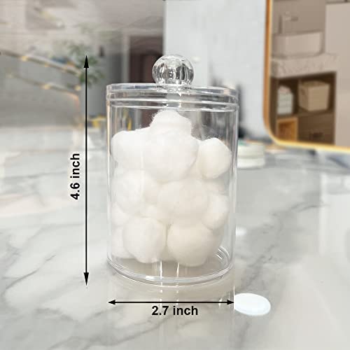 WISIEW 4 Pack Qtip Holder Dispenser for Cotton Ball, Cotton Swab, Cotton Round Pads, Floss - 10 oz Clear Plastic Apothecary Jar Set for Bathroom Canister Storage Organization, Vanity Makeup Organizer