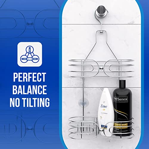 SKATCO Hanging Shower Caddy - 2-Tier Rust-Resistant Stainless Steel Shelves Chrome Rack Over Shower Head Organizer Bathroom Basket Storage Holds Shampoo, Conditioner, Soap, Bath Sponge, Razors