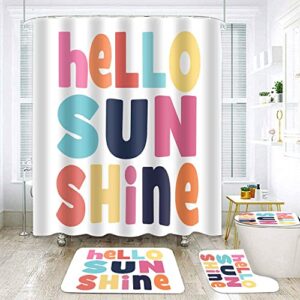 sddser hello sunshine shower curtain set, 4pcs bathroom sets with shower curtain and bath mat, toilet lid cover and u shaped rugs, 71"x72" polyester fabric bathtub curtain with hooks, setlssd43