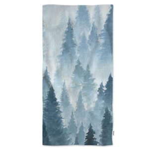 ofloral watercolor foggy hand towels,hand drawn landscape winter hill wild nature frozen misty taiga soft comfortable super-absorbent towel for bathroom kitchen spa gym yoga 15x30 inch