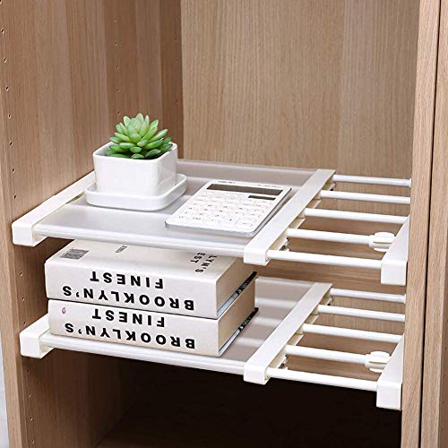 Estink Closet Tension Shelf, Adjustable Telescopic Storage Rack Cupboard Wardrobe Closet Divider Partition Shelf DIY Divider Separator for Kitchen Cupboard Bedroom Bathroom Cabinet Wardrobe, White