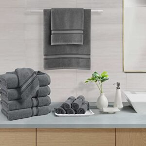 LANE LINEN Bath Towels for Bathroom Set- 100% Cotton Towel Set Soft 6 Hand Wash Cloths Quick Dry Highly Absorbent Shower - 18 Piece Space Grey