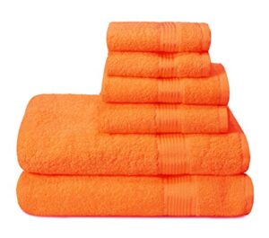 belizzi home ultra soft 6 pack cotton towel set, contains 2 bath towels 28x55 inch, 2 hand towels 16x24 inch & 2 wash coths 12x12 inch, ideal for everyday use, compact & lightweight - orange